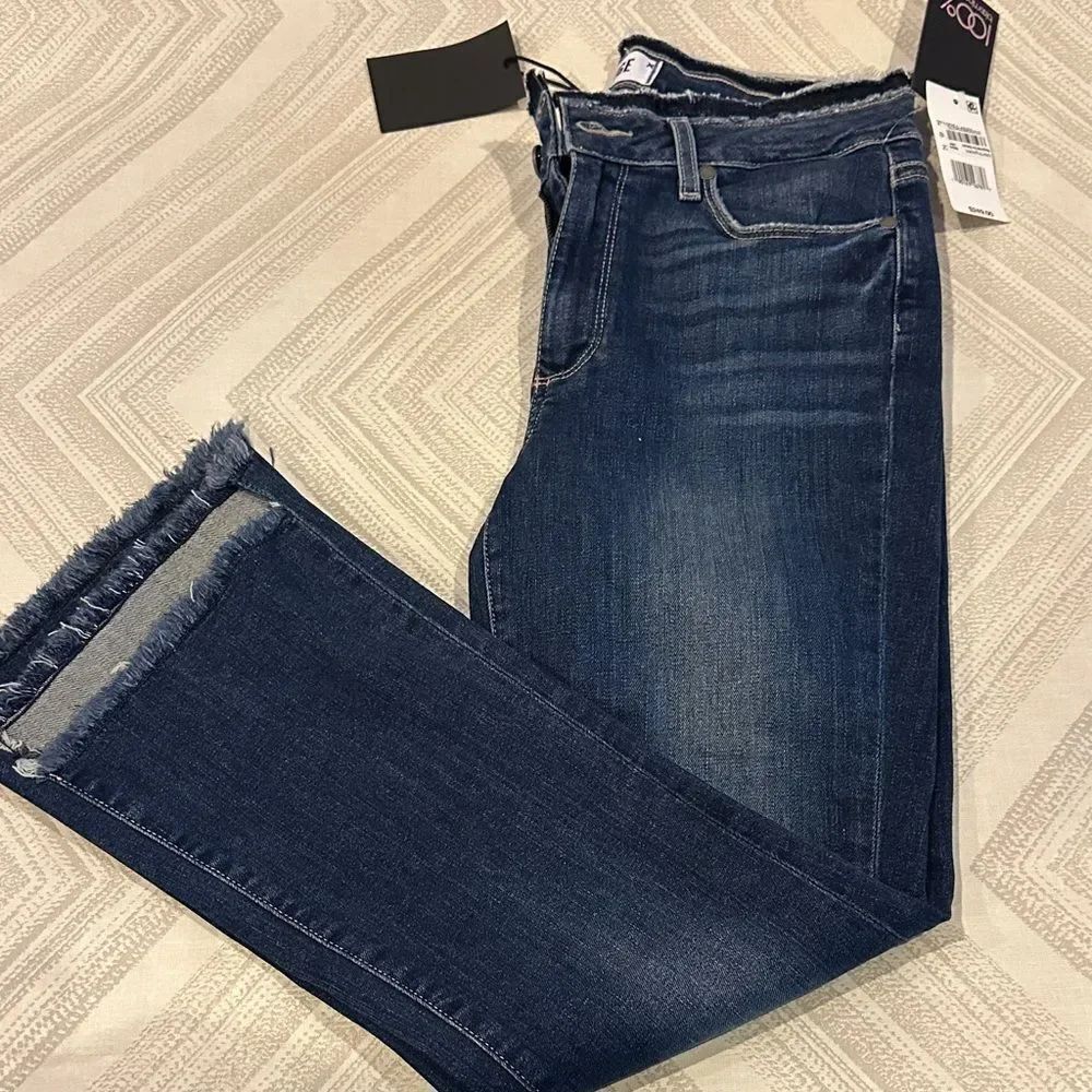 Paige Colette Crop High Rise Slim Flare Dark Blue Frayed Hem Jeans Size 27